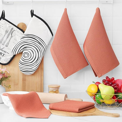 Homaxy 100% Cotton Waffle Weave Kitchen Dish Cloths, Ultra Soft Absorbent Quick Drying Dish Towels, 12 x 12 Inches, 6-Pack, Coral