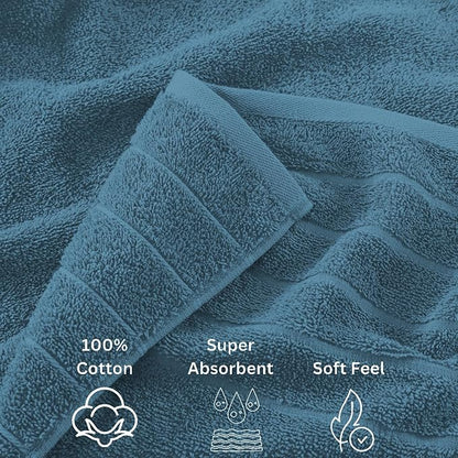 Casa Platino 100% Cotton Bathroom Towels Set - 24 Pcs - Ring Spun, Quick Dry, Soft & Absorbent - 2 Bath Sheets, 2 Gym, 2 Bath, 4 Fingertip, 6 Hand Towels, 8 Washcloths - Medium GSM - Steel Blue