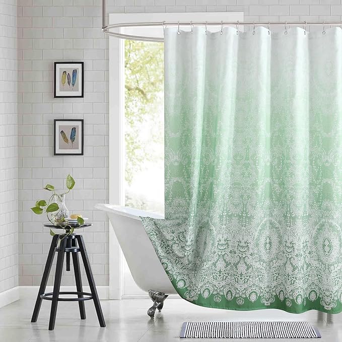 Chantilly Lace Shower Curtain - Heavyweight Polyester, Grass Green to White Ombre Design, 72" W x 72" H