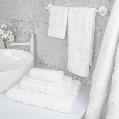 American Soft Linen Salem Turkish Bath Towel Set, 100% Cotton 600 GSM 6 Piece Towels for Bathroom, 2 Bath Towels 2 Hand Towels 2 Washcloths, White