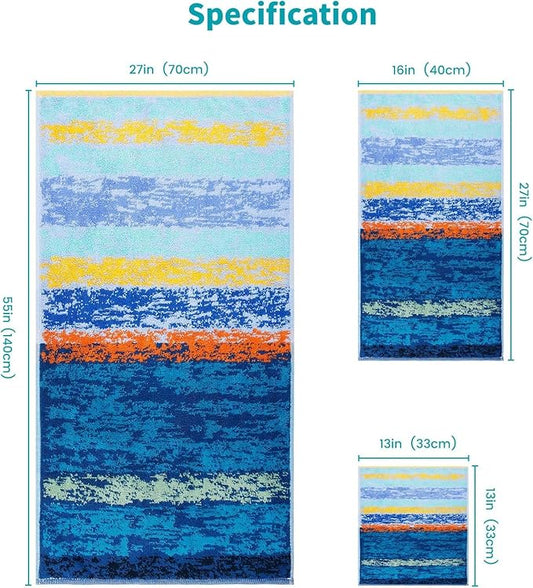 SEMAXE 18-Pack Bath Towel Set Include 6 Bath Towels, 6 Hand Towels, 6 Wash Cloths, 100% Cotton Bathroom Towels with Hanging Loops, Soft & Absorbent Towel, Colorful Towel