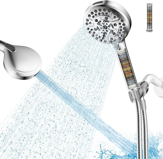Hibbent Filtered Shower Head with Handheld, High Pressure 10 Spray Showerhead with Filters, Water Softener for Hard Water-Remove Chlorine, Reduces Dry Itchy Skin, Improve Skin& Hair Texture, Chrome