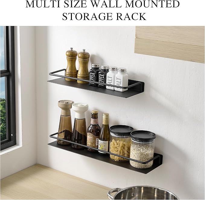Metal Wall Shelf, Metal Floating Shelf, Black Floating Shelf, Small Shelf for Wall, Display Shelves for Bathroom Bedroom Kitchen (Black, 12Inch)