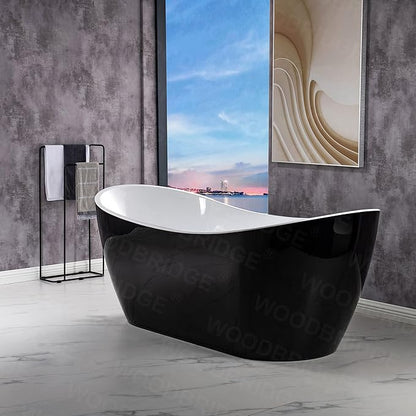 WOODBRIDGE 71" Acrylic Freestanding Bathtub Contemporary Soaking Black Tub with Matte Black Overflow and Drain,Black,B1817-MB
