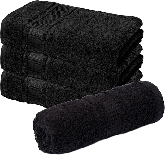 Melissa Linen, 4 Piece Washcloths Set, 100% Turkish Cotton Towels for Body and Face Towels, 12 in x 12 in, Absorbent, Quick Dry, Durable and Soft, Baby Wash Cloths, Wash Rags for Kitchen, Jet Black