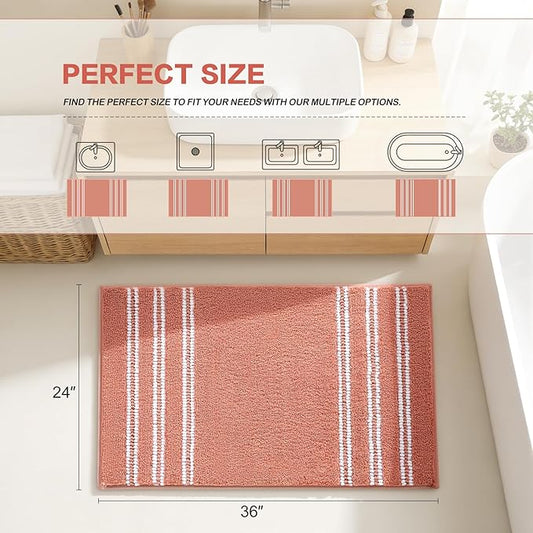 Kmson Bathroom Rugs Mat, 36"x24" Ultra Soft Washable Shaggy Chenille Bath Rugs, Non-Slip Fluffy Thick Water Absorbent Microfiber Mat for Bathtub, Sink and Shower, Pink