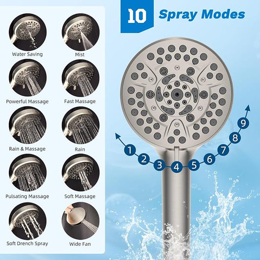 Hibbent cUPC Certified All Metal 12" Rainfall Showerhead Combo, High Pressure Shower Head with 10-Sprays Handheld, Innovative 4-way Diverter with Pause Mode, 71'' Shower Hose & Holder, Brushed Nickel