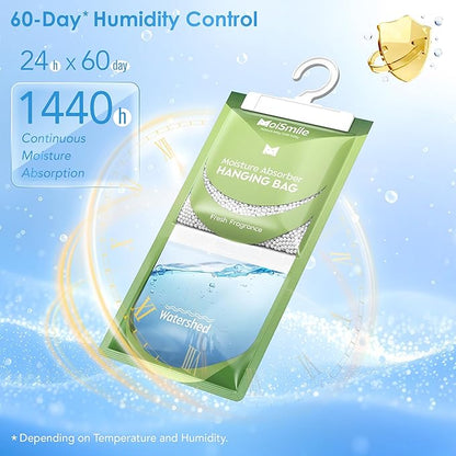 Moisture Absorbers 10 Pack Fresh Fragrance, Hanging Closet Dehumidifier Bags, Humidity Absorber, Compact Eliminates Odors Humidity Packs for Car, Bathroom, Bedroom, Basement, 9.8OZ