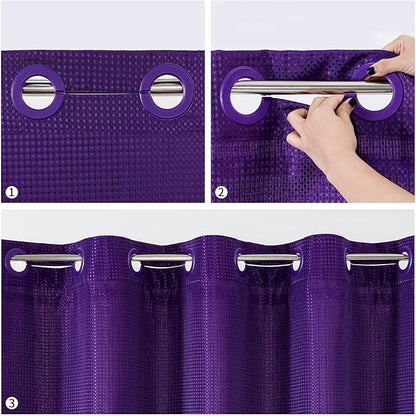 MitoVilla Purple Waffle Small Stall Shower Curtain Liner Set 36 x 74, No Hooks Needed Half Size Narrow Waffle Weave Fabric Shower Curtain Set with Snap-in Liner for Modern Spa-Like Bathroom Decor