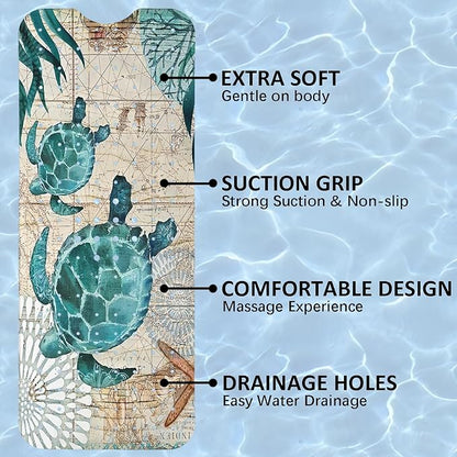 Sea Turtle Bathtub Mat Non Slip, Baby Bath Mat for Tub Rubber Tub Mat, Cute Kids Bath Mats for Bathroom Ocean Beach Anti Slip Shower Mat with Suction and Drain Holes Machine Washable, 40″X16″