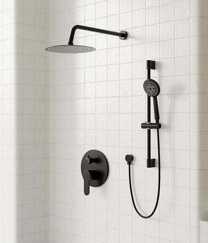 Gabrylly Shower System, High Pressure 12" Rain Shower Head with Handheld Shower,Wall Mounted Slide Bar Shower Faucet Set Complete, Shower Combo Set with Shower Valve,Matte Black