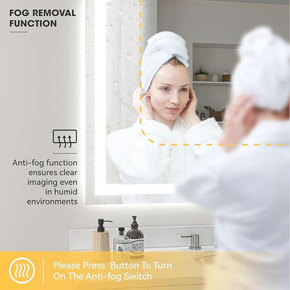 Hasipu 77" x 36" Arch LED Bathroom Mirror, Frontlit Wall-Mounted Vanity Mirror with Lights, Defogging, Smart Touch, Dimmable 3 Color Modes, Safety Shatterproof Glass Coating