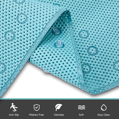 Bathtub Mat Non Slip Blue 36” X 17” Shower Mat Soft Foam Bath Mats for Bathroom Tub, Bathtub Mat with Drain Holes, Suction Cups, Shower Mat Non Slip
