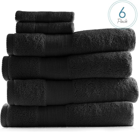 Hearth & Harbor Bath Towels for Bathroom - 100% Ring Spun Cotton Luxury Bathroom Towels - Ultra Soft & Highly Absorbent, Bath Towels Set of 6 - Black