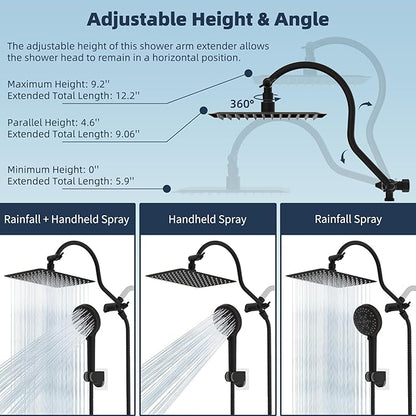 Hibbent All Metal CUPC Certified Shower Head, 10'' High Pressure Rainfall Shower Head, Handheld Showerhead Combo, 12'' Adjustable Extension Arm, 10 Sprays, 71'' Hose, Shower Holder, Oil Rubbed Bronze