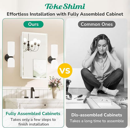 TokeShimi 21x27 Recessed Medicine Cabinet with Mirror, White Bathroom Medicine Cabinet with Mirror, Bathroom Beveled Mirror with Storage, Aluminum Frame, Stepless Adjustable Shelves