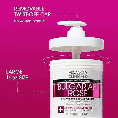 Advanced Clinicals Bulgarian Rose Lotion For Women | Rose Scented Vitamin C Body Lotion Cream | Anti Aging Vitamin E Moisturizer Body Butter Improves Look Of Sagging Dry Skin & Texture, 16 Oz, 2-Pack