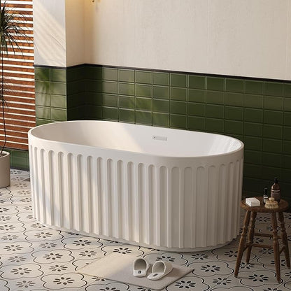 59" Freestanding Bathtub, Deep Soaking Tub with Non-Slip Base, CUPC Certified Stand Alone Tub, Modern Bathroom Soaker Tub with Chrome Drain, Easy Install, White