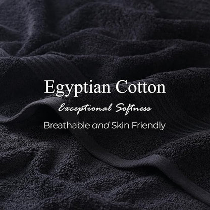 Superior Egyptian Cotton 6-Piece Towel Set, Bathroom Essentials, Towels For Bathroom, Apartment, Airbnb, Guest Bath, Face, Hand, Bath Towels, Washcloths, Absorbent, Fast Drying, Black