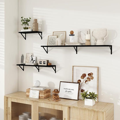 Dreamland 8 inch Deep Floating Shelves for Wall, 55W x 8D Wall Mounted Shelves Set of 2, Wide Display Ledge Shelf with Sturdy Metal Brackets for Living Room, Bathroom, Bedroom and Kitchen, Black
