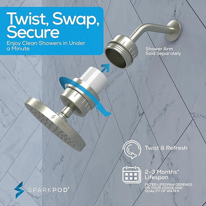 SparkPod Luxury Filtered Shower Head Set 23 Stage Shower Filter - Reduces Chlorine and Heavy Metals - High Pressure Showerhead Filter (6" Round, Brushed Nickel)