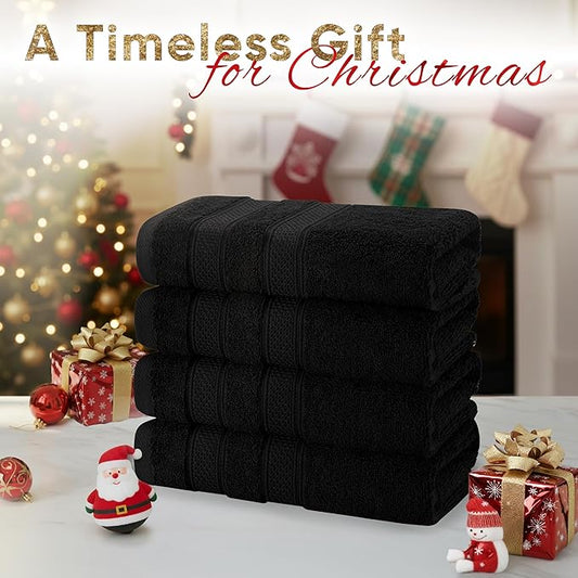 American Soft Linen Salem 100% Cotton Turkish 4 Piece Hand Towels for Bathroom, 600 GSM Soft Absorbent Quickdry Hand Face Towel Set, Black