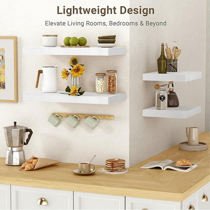 Vivelove 10 in Deep Floating Shelves for Wall, 24" x 10.2" x 1.5" Shelves for Room Wall Mounted, 1.5 Inch Thick Shelf for Bathroom Bedroom Kitchen Book Room, Modern Farmhouse Decor, Set of 2, White