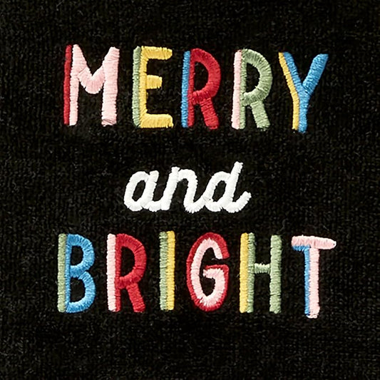 SKL Home Christmas/Winter Rainbow Merry 100% Cotton Embroidered 2pc Hand Towel Set, Decorative for Bath/Kitchen/Bar, Black