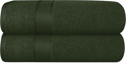 GLAMBURG 700 GSM Premium Cotton 2-Pack Oversized Extra Large Bath Sheet Set - 100% Combed Cotton - 2 Bath Sheets 35x70 - Luxury Hotel & Spa Quality - Durable Ultra Soft Highly Absorbent - Olive Green