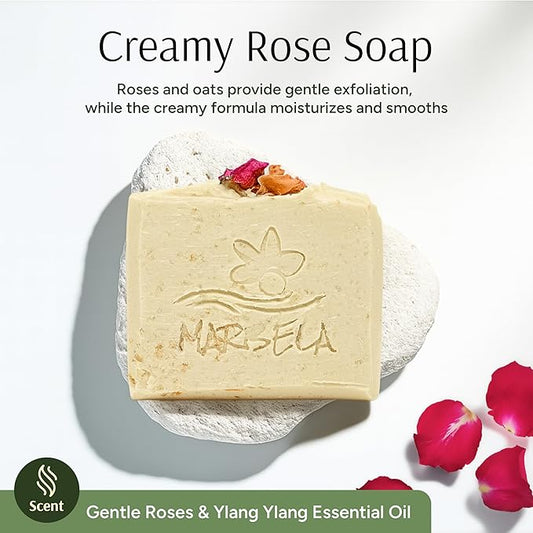 Marbela Cosmetics Creamy Rose Handmade Soap Bar - Made in USA, Vegan Friendly, Palm Oil Free, Natural Bar Soap - Gentle Face & Body Soap for Daily Skin Care, Moisturizing & Nourishing - 3.5 oz