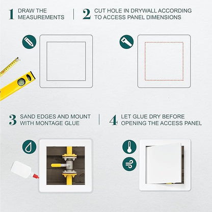 6" x 6" White Plastic Access Panel. Service Shaft Door Panel. Plumbing, Electricity, Heating, Alarm Wall Access Panel for Drywall. Bathroom Services Access Hole Cover. (6" x 6")