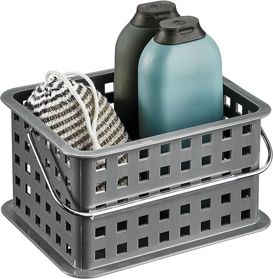 iDesign Plastic Shower Caddy Basket with Handle for Bathroom or College Dorm - Gray - Made in USA