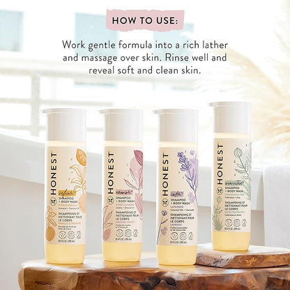 The Honest Company 2-in-1 Cleansing Shampoo and Body Wash Face Lotion Bundle Gentle for Baby Naturally Derived Lavender Calm 18.5 fl oz