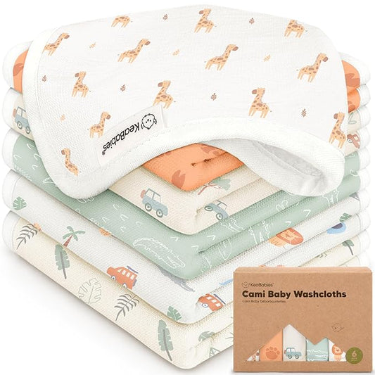 6-Pack Cotton Baby Washcloths for Newborn - Organic Cotton Muslin Soft Wash Cloths for Babies, Infant, Kids, Toddler Towels for Boy,Girl,Super Absorbent Face Cloths,Scratch-free Baby Rags (Wilderness)