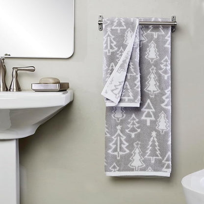 SKL Home Christmas/Winter Mod Tree 100% Cotton Premium Bath Towel, 500 GSM, Soft & Absorbent, Reversible Jacquard, Decorative, Gray