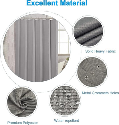 AmazerBath Extra Long Shower Curtain Waffle, Heavy Duty Fabric Shower Curtains with Waffle Weave Hotel Quality Bathroom Shower Curtains, 72 x 84 Inches (Grey)