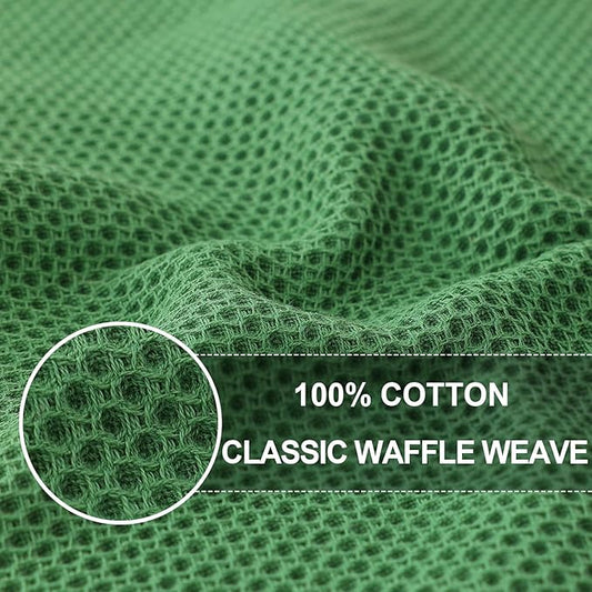 Homaxy 100% Cotton Waffle Weave Kitchen Dish Towels, Ultra Soft Absorbent Quick Drying Cleaning Towel, 20x28 Inches, 4-Pack, Grass Green