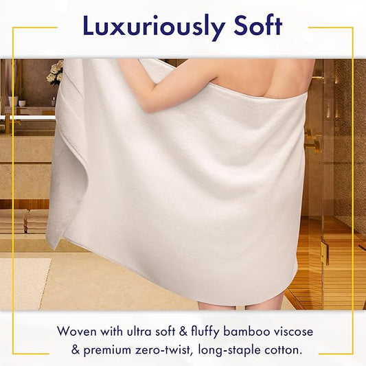 Ultra Soft & Plush Viscose from Bamboo Bath Sheets - 700 GSM Pack of 2 - Extra Large 70x35 in - Super Absorbent & Quick Drying (White)