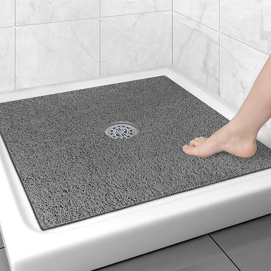 Large Shower Mat Non Slip, 36x36 Inch Shower Floor Mat with Drain Hole in Middle, Super Soft and Comfortable PVC Loofah Massage Bath Mat for Shower, Anti Slip Shower Stall Mat, Quick Drying