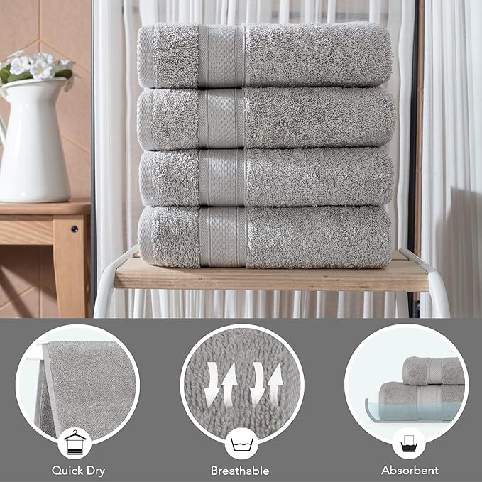 NOVA Luxury Linen - Hotel Quality Turkish Towel Set for Bathroom (4 Pcs Hand Towel Set, Mirage Grey)