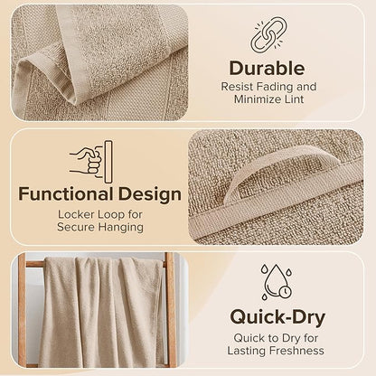 Comfort Spaces Turkish Bathroom Towel Set 6 Piece Luxury Bath Towel Set 2 Hand Towel for Bathroom 2 Washcloth 2 Large Bath Towel Sets Long Staple Ultra-Soft Quick Dry Towel Set Tan Beige