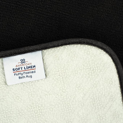 American Soft Linen 21x32 Fluffy Foamed Slip Reducer Bath Rug, Machine Washable Area Bath Mat Rugs for Bathroom, Black