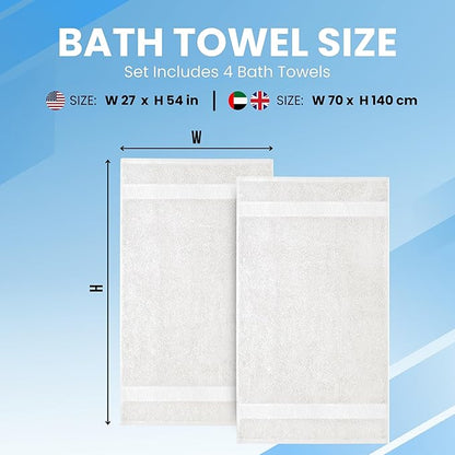 Infinitee Xclusives Luxury 100% Ring-Spun Cotton White Bath Towels Set of 4 (27x54 inches) – Soft, Absorbent & Quick-Drying Towels for Bathroom, Gym, Spa & Hotel Use (Brilliant White, Bath Towels)