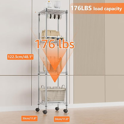 IZEUK 4 Tier Steel Storage Shelves, Adjustable Wire Shelving Unit for Kitchen, Bathroom, or Office Organization, Heavy Duty Metal Rack, 11.8" D x 11.8" W x 48.1" H, Chrome