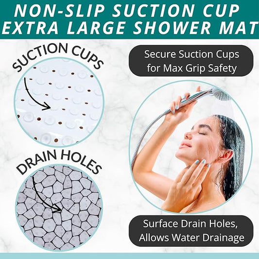 ENKOSI Extra Large Square Non Slip Shower Mat - 31 x 31-inch XL Bathroom Shower Mat - Square Shower Matts for Shower Stall Floors | Secure Suction Cups and Drain Holes (31x31 Pebble)