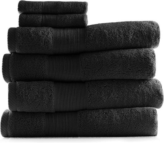 Hearth & Harbor Bath Towels for Bathroom - 100% Ring Spun Cotton Luxury Bathroom Towels - Ultra Soft & Highly Absorbent, Bath Towels Set of 6 - Black