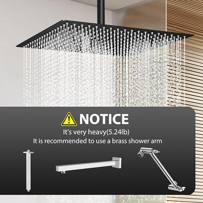 Rain Shower Head, 16 Inches Large Rainfall Shower Head, 304 Stainless Steel Made, Ceiling or Wall Mount, Waterfall Full Body Coverage, Ultra Thin, Matte Black