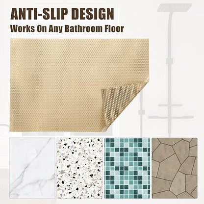 HOMBYS 47 x 32 Extra Large Shower Mat for Shower Stall Tub, Non Slip Bath Mat Bathroom Accessories, PVC Mats for Shower and Bathroom, Quick Drying, (Khaki, 47"x32")