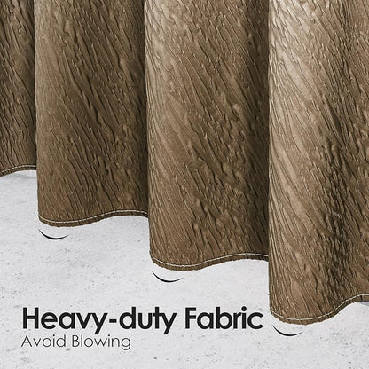 MitoVilla Brown Ombre Shower Curtain Set with Hooks, Waves Textured Fabric Shower Curtains for Modern Luxury Bathroom Decor, 3D Marble Geometric Embossed Cloth Bathroom Shower Curtain, 72 x 72