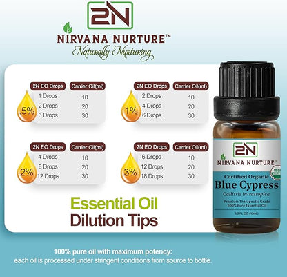 Blue Cypress Essential Oil USDA Certified Organic, 100% Pure Natural Premium Grade, Undiluted